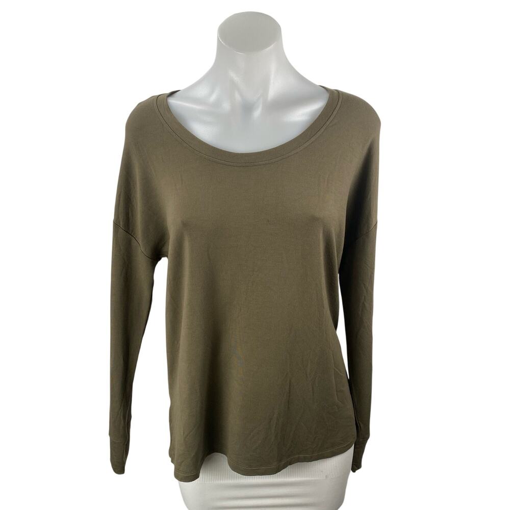 Tahari Women's Olive Green Scoop Neck Long Sleeve Knit T Shirt Tee Top Size L